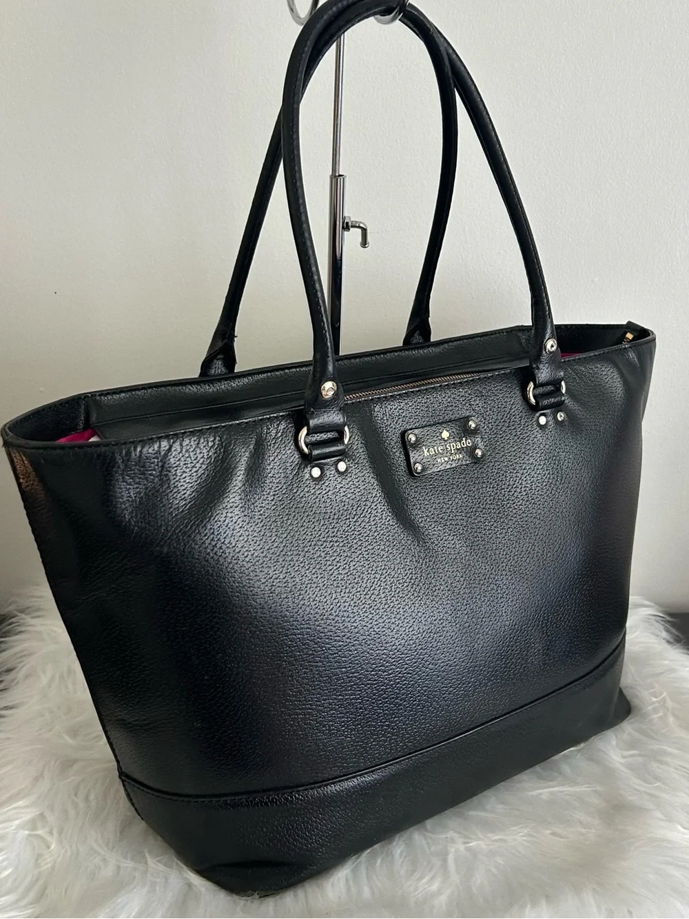Kate Spade Black Pebbled Leather Zip Top Tote Shoulder Work Laptop Bag